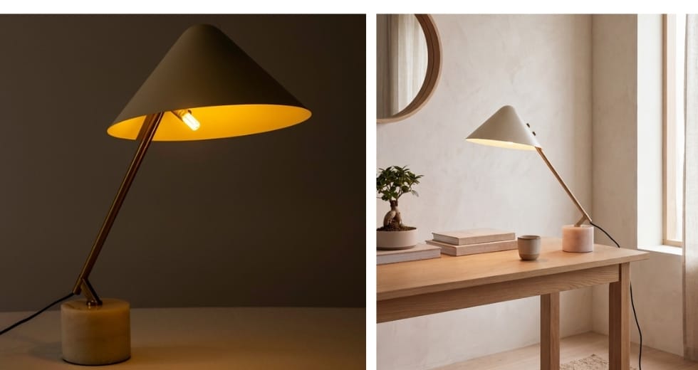 table lamp white steel, gold and marble