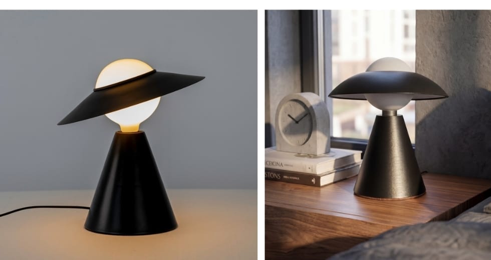 Lampada da tavolo cristallo bianco e acciaio nero