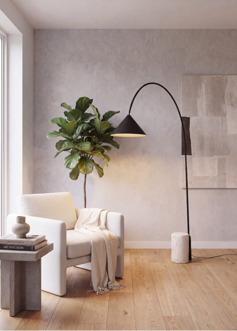 Lámpara pie acero negro con base de mármol porcelánico