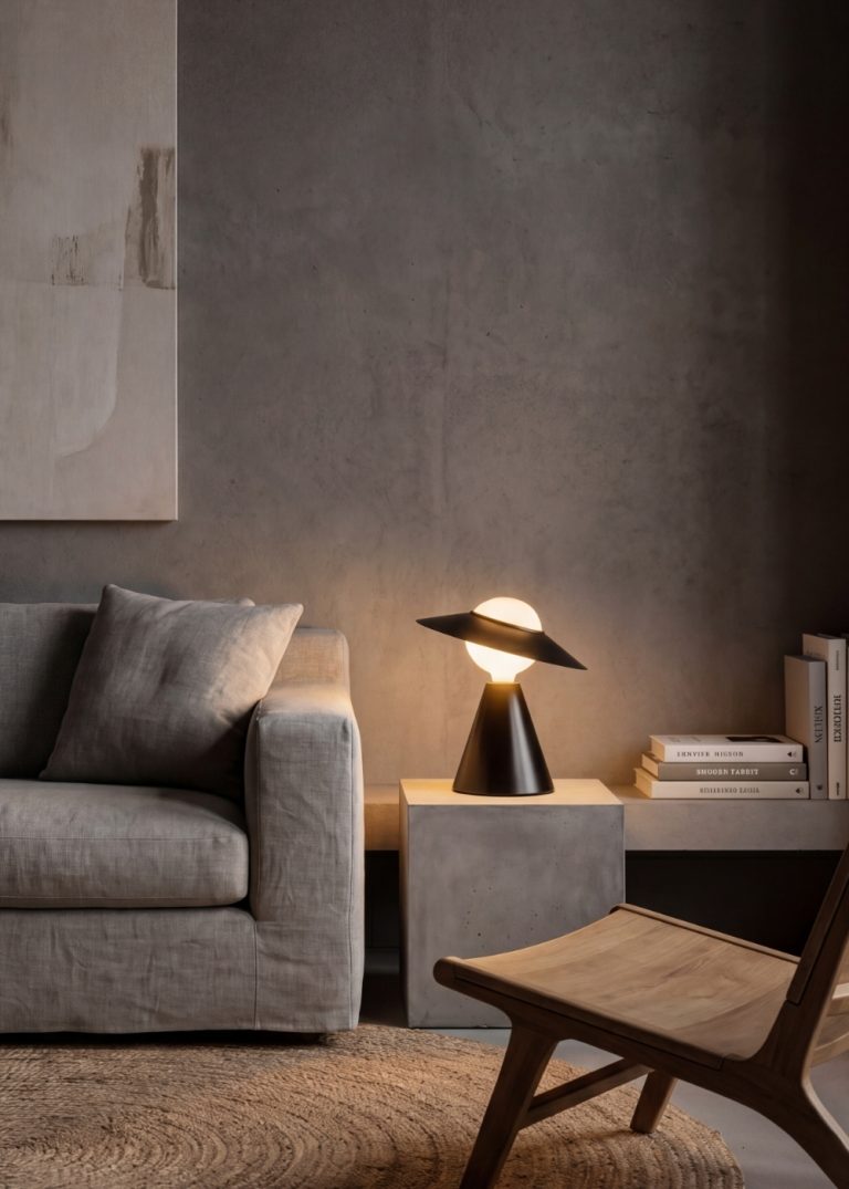 Lampe de table en cristal blanc et acier noir