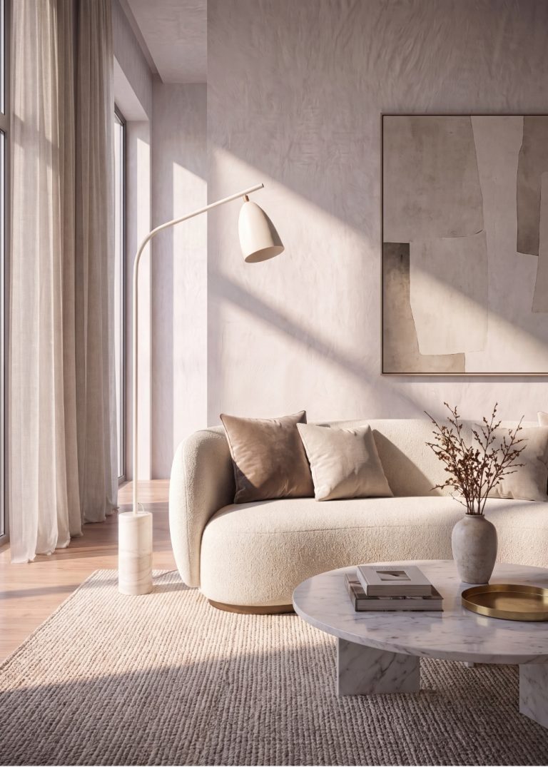 Lámpara pie acero blanco con base de mármol porcelánico
